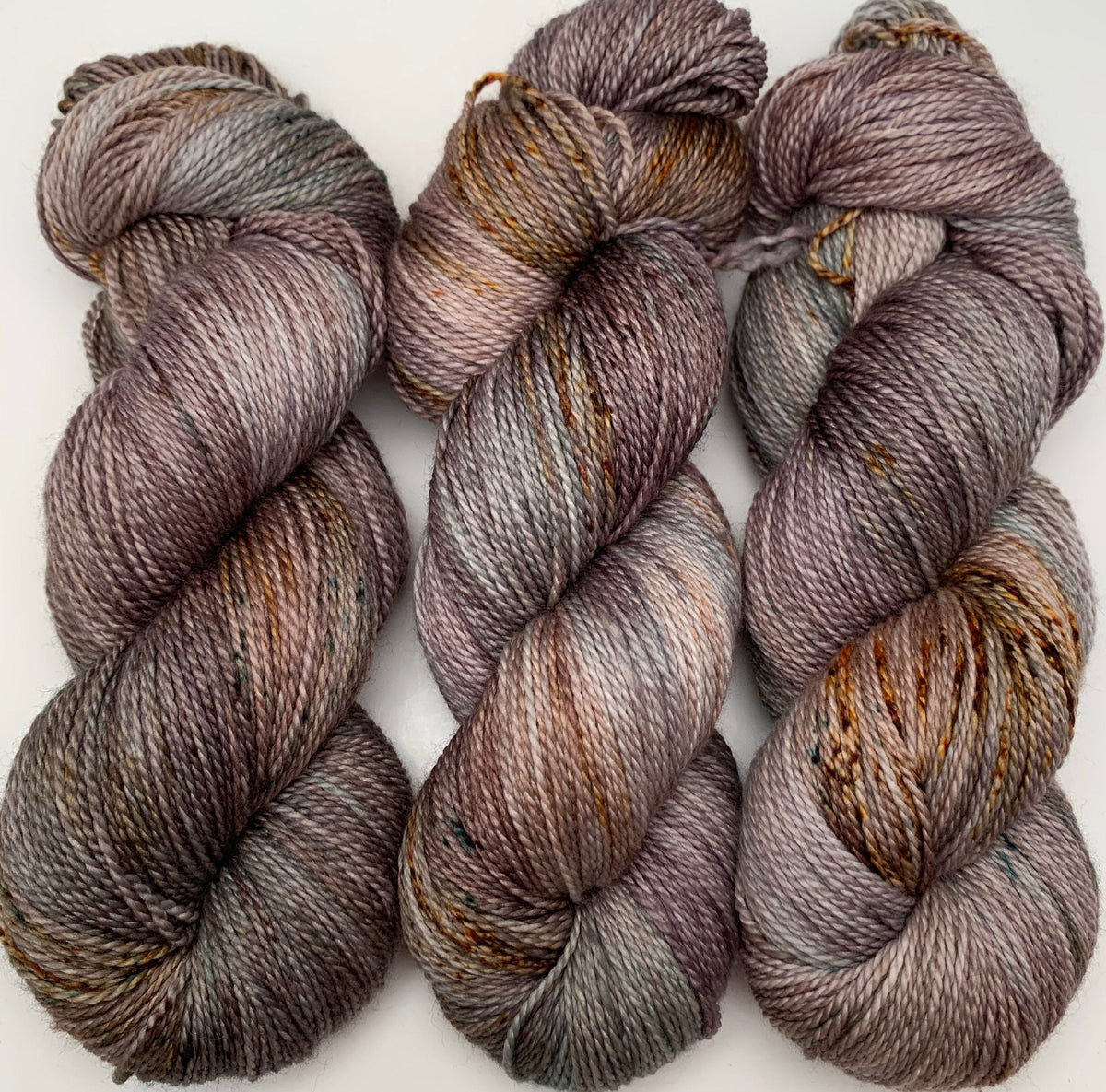 Hand Dyed Yarn “Gritty Beige Tan Caramel Grey Gold Black Silver Speck –  Crooked Kitchen Yarn