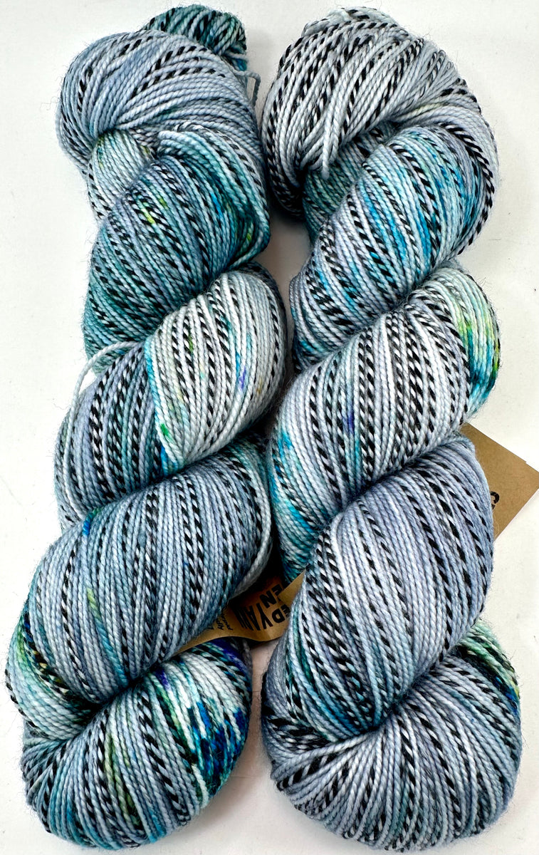 Coastal Fog hand dyed yarn in tonal light blue, gray blue