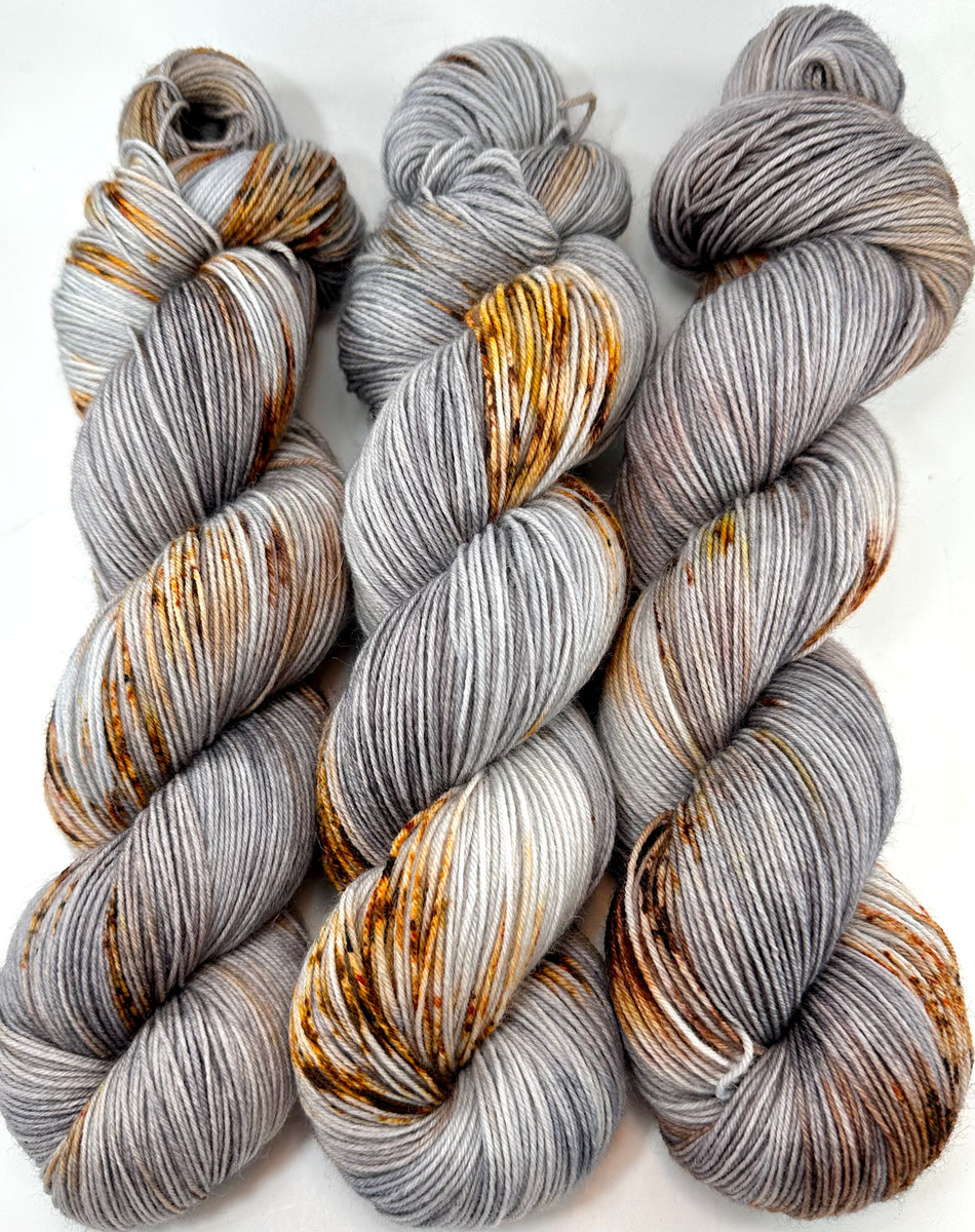 Hand Dyed Yarn Up to No Good Grey Purple Pink Gold Yellow Orange