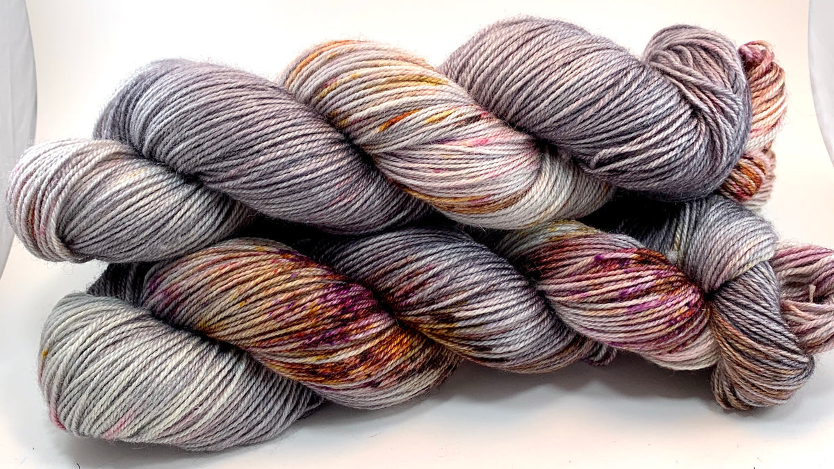 Hand Dyed Yarn Up to No Good Grey Purple Pink Gold Yellow Orange Red –  Crooked Kitchen Yarn