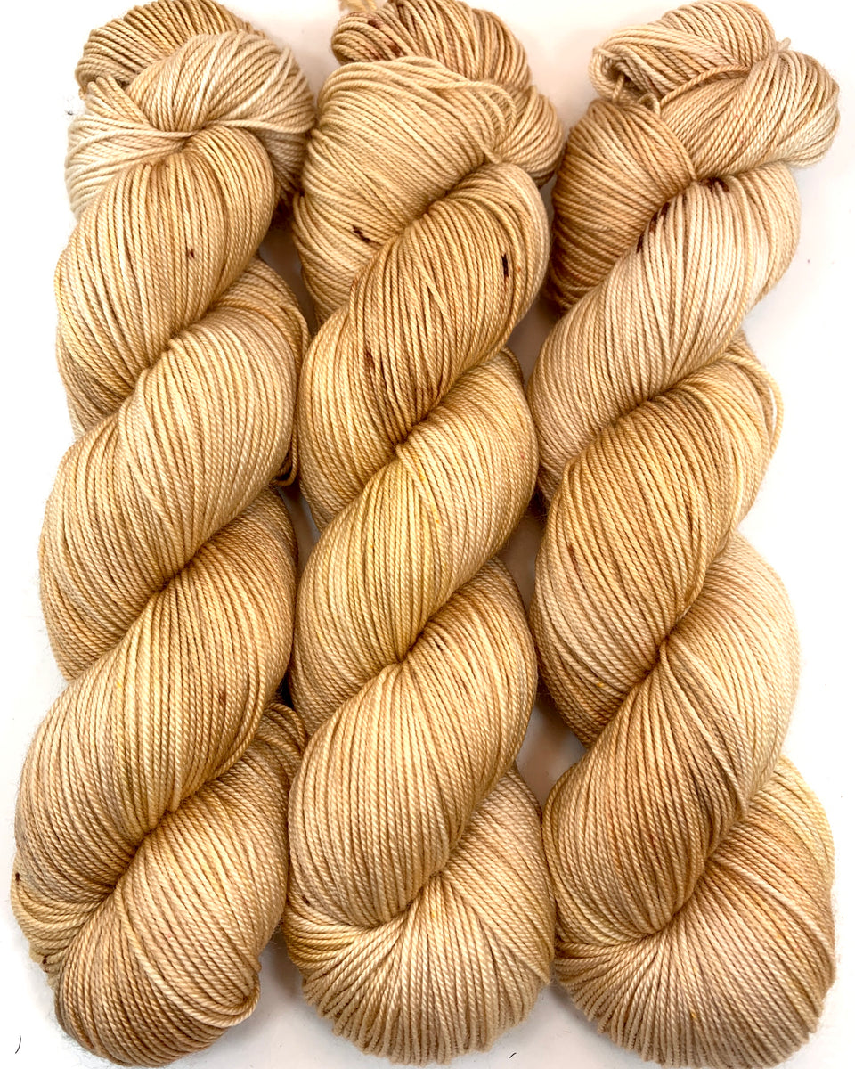 Hand Dyed Yarn “Gritty Beige Tan Caramel Grey Gold Black Speckled Mer –  Crooked Kitchen Yarn