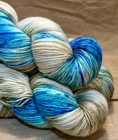 Hand Dyed Yarn "Glacial" Turquoise Teal Violet Blue Spruce Brown Tan Caramel Speckled Merino Nylon Fine Fingering SW 487yds 445m 100g