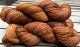 Hand Dyed Yarn "Just Rusted Enough" Rust Brown Copper Orange Gold Caramel Speckled Merino Fingering SW 438yds 100g, 1 Hank