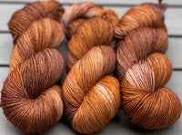 Hand Dyed Yarn "Just Rusted Enough" Rust Brown Copper Orange Gold Caramel Speckled Merino Fingering SW 438yds 100g, 1 Hank