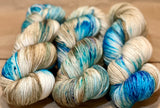 Hand Dyed Yarn "Glacial" Turquoise Teal Violet Blue Spruce Brown Tan Caramel Speckled Merino Nylon Fine Fingering SW 487yds 445m 100g