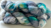 Hand Dyed Yarn "BeeBop Blues" Blue Grey Navy Turquoise Teal Ochre Gold Baby Suri Alpaca Silk Laceweight 437yds 50g