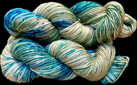 Hand Dyed Yarn "Glacial" Turquoise Teal Violet Blue Spruce Green Brown Tan Caramel Speckled Merino Worsted Superwash 210yds 192m 115g