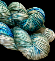 Hand Dyed Yarn "Glacial" Turquoise Teal Violet Blue Spruce Green Brown Tan Caramel Speckled Merino Worsted Superwash 210yds 192m 115g