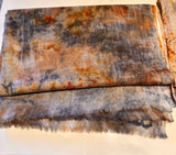 RESERVED for Ruth** Hand Dyed Silk Scarf & Merino Scarf "Rusty Bucket" Grey Silver Brown Caramel Copper Gold Rust Mulberry Silk Scarf 23” x 82” and Fine Merino Wool Scarf 28” x 80”