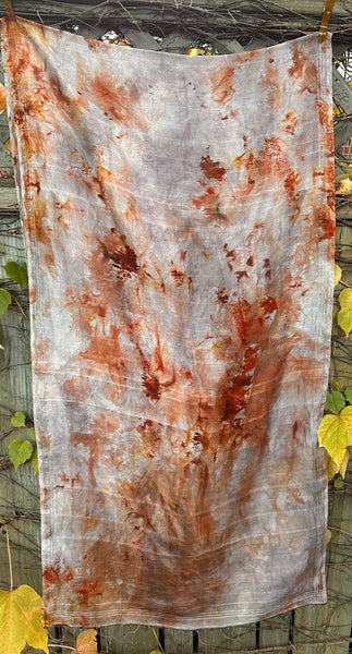 RESERVED for Ruth** Hand Dyed Silk Scarf & Merino Scarf "Rusty Bucket" Grey Silver Brown Caramel Copper Gold Rust Mulberry Silk Scarf 23” x 82” and Fine Merino Wool Scarf 28” x 80”