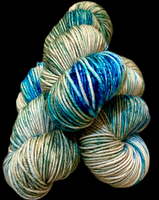 Hand Dyed Yarn "Glacial" Turquoise Teal Violet Blue Spruce Green Brown Tan Caramel Speckled Merino Worsted Superwash 210yds 192m 115g