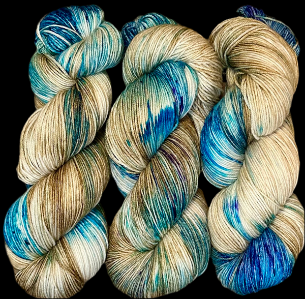 Hand Dyed Yarn "Glacial" Turquoise Teal Violet Blue Spruce Brown Tan Caramel Speckled Merino Nylon Fine Fingering SW 487yds 445m 100g