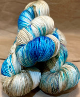 Hand Dyed Yarn "Glacial" Turquoise Teal Violet Blue Spruce Brown Tan Caramel Speckled Merino Nylon Fine Fingering SW 487yds 445m 100g