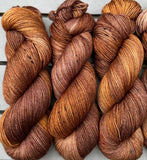 Hand Dyed Yarn "Just Rusted Enough" Rust Brown Copper Orange Gold Caramel Speckled Merino Fingering SW 438yds 100g, 1 Hank