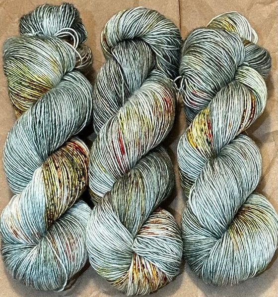 Hand Dyed Yarn “Pheasant Plucker” Green Grey Caramel Gold Brown Red Yellow Speckled Merino Silk Fingering Superwash Singles 438yds 100g