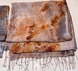 RESERVED for Ruth** Hand Dyed Silk Scarf & Merino Scarf "Rusty Bucket" Grey Silver Brown Caramel Copper Gold Rust Mulberry Silk Scarf 23” x 82” and Fine Merino Wool Scarf 28” x 80”