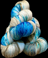 Hand Dyed Yarn "Glacial" Turquoise Teal Violet Blue Spruce Brown Tan Caramel Speckled Merino Nylon Fine Fingering SW 487yds 445m 100g