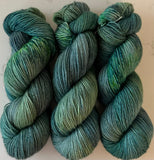 Hand Dyed Yarn "If a Teal Falls in the Forest…" Navy Spruce Teal Emerald Lime Green Gold Blue Grey Merino Nylon Zebra SW 438yds 100