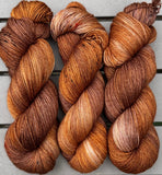 Hand Dyed Yarn "Just Rusted Enough" Rust Brown Copper Orange Gold Caramel Speckled Merino Fingering SW 438yds 100g, 1 Hank