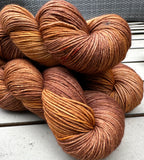 Hand Dyed Yarn "Just Rusted Enough" Rust Brown Copper Orange Gold Caramel Speckled Merino Fingering SW 438yds 100g, 1 Hank