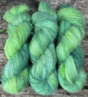 Hand Dyed Yarn "Just Escarole With It" Chartreuse Green Emerald Avocado Baby Suri Alpaca Silk Heavy Laceweight 328yds 300m 50g