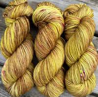 Hand Dyed Yarn "Budding Chartrooze" Green Yellow Chartreuse Lime Olive Brown Chestnut Pink Fuchsia Magenta Speckled BFL Bluefaced Leicester Nylon Fine Fingering Sock Superwash 463yds 100g