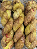 Hand Dyed Yarn "Budding Chartrooze" Green Yellow Chartreuse Lime Olive Brown Chestnut Pink Fuchsia Magenta Speckled BFL Bluefaced Leicester Nylon Fine Fingering Sock Superwash 463yds 100g