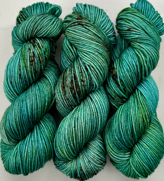 Hand Dyed Yarn "Frog on a Log" Green Spruce Lime Avocado Yellow Blue Brown Speckled Merino Superwash Worsted 210yds 115g