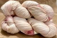 Hand Dyed Yarn "Sunspot Baby" Blush Tan Rose Pink Ecru Brown Gold Orange Speckled Merino Lotus Light Fingering SW 495yds 115g