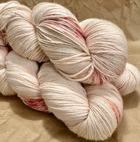 Hand Dyed Yarn "Sunspot Baby" Blush Tan Rose Pink Ecru Brown Gold Orange Speckled Merino Lotus Light Fingering SW 495yds 115g