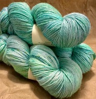 Hand Dyed Yarn "Sylph" Green Lime Blue Turquoise Mint Aqua Yellow Merino Lotus Light Fingering SW 495yds 115g