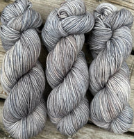 Hand Dyed Yarn "Back Deck" Grey Brown Gray Greige Tan Taupe Smoky Bluefaced Leicester BFL DK Non-Superwash 278yds 115g