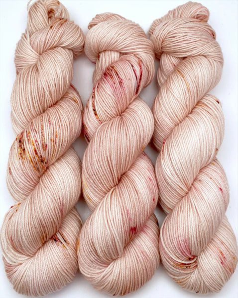 Hand Dyed Yarn "Sunspot Baby" Blush Tan Pink Brown Gold Orange Speckled Merino Nylon Light Fingering Superwash 487yds 100g