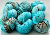 Hand Dyed Yarn "Guitars, Cadillacs" Turquoise Brown Rust Teal Violet Copper Speckled Merino Nylon Fine Fingering SW 487yds 100g