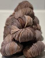 Hand Dyed Yarn "Whippoorwill" Grey Brown Copper Silver Tan Caramel Beige Black Speckled Merino Worsted Superwash 218yds 100g