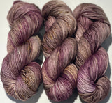 Hand Dyed Yarn "Orchids Akimbo" Purple Brown Mauve Tan Violet Taupe Caramel Ochre Speckled Merino DK Superwash 243yds 100g