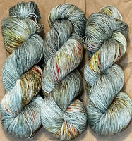 Hand Dyed Yarn “Pheasant Plucker” Green Grey Caramel Gold Brown Red Yellow Speckled Merino Silk Fingering Superwash Singles 438yds 100g