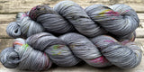 Hand Dyed Yarn "Grunge Smudge" Grey Silver Black Lime Pink Fuchsia Yellow Speckled Merino Nylon Sock Fingering SW 437yds 100g