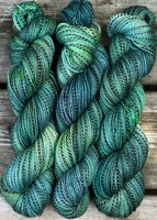 Hand Dyed Yarn "If a Teal Falls in the Forest…" Navy Spruce Teal Emerald Lime Green Gold Blue Grey Merino Nylon Zebra SW 438yds 100