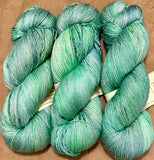 Hand Dyed Yarn "Sylph" Green Lime Blue Turquoise Mint Aqua Yellow Merino Lotus Light Fingering SW 495yds 115g