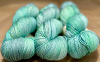 Hand Dyed Yarn "Sylph" Green Lime Blue Turquoise Mint Aqua Yellow Merino Lotus Light Fingering SW 495yds 115g