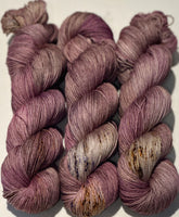 Hand Dyed Yarn "Orchids Akimbo" Purple Brown Mauve Tan Violet Taupe Caramel Ochre Speckled Merino Fingering Superwash 438yds 100g