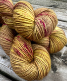Hand Dyed Yarn "Chartrooze in Bloom" Green Yellow Chartreuse Lime Olive Brown Chestnut Pink Fuchsia Magenta Speckled BFL Bluefaced Leicester DK Superwash 246yds 100g