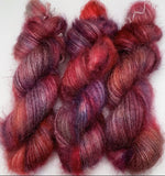 Hand Dyed Yarn "Masquerade" Blue Purple Red Pink Gold Orange Violet Grey SuperKid Mohair Silk Laceweight 465yds 50g
