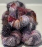 Hand Dyed Yarn "Up to No Good" Grey Silver Purple Brown Gold Red Yellow Baby Suri Alpaca Silk Heavy Laceweight 328yds 50g