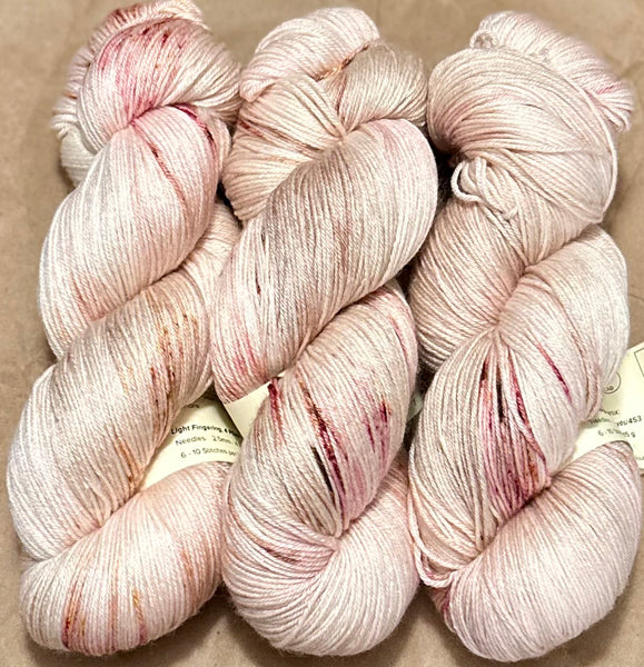 Hand Dyed Yarn "Sunspot Baby" Blush Tan Rose Pink Ecru Brown Gold Orange Speckled Merino Lotus Light Fingering SW 495yds 115g