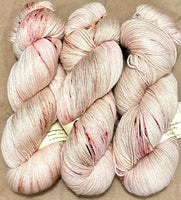 Hand Dyed Yarn "Sunspot Baby" Blush Tan Rose Pink Ecru Brown Gold Orange Speckled Merino Lotus Light Fingering SW 495yds 115g