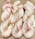 Hand Dyed Yarn "Sunspot Baby" Blush Tan Rose Pink Ecru Brown Gold Orange Speckled Merino Lotus Light Fingering SW 495yds 115g