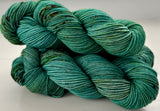 Hand Dyed Yarn "Frog on a Log" Green Spruce Lime Avocado Yellow Blue Brown Speckled Merino Superwash Worsted 210yds 115g