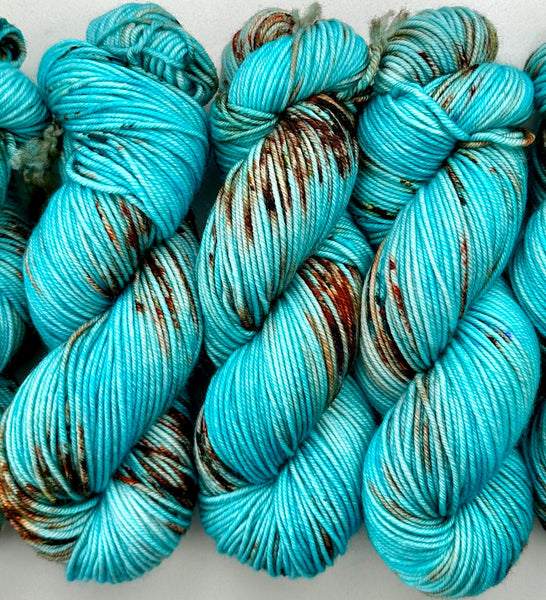 Hand Dyed Yarn "Guitars, Cadillacs" Turquoise Copper Teal Green Blue Spruce Rust Chartreuse Merino Worsted Superwash 210yds 115g
